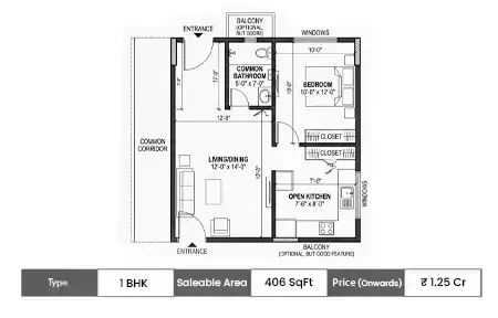 1 BHK 406 SqFt